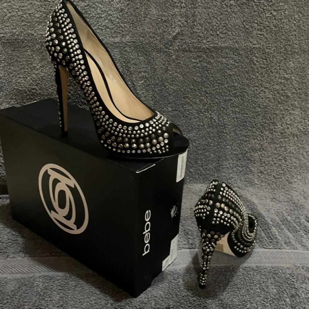 Bebe peep toe heels with embellishments